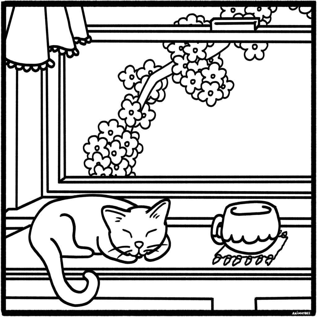 Sleepy Cat Colouring Page